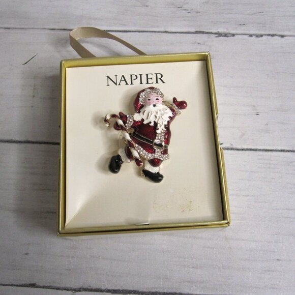 Napier Women\'s Santa Claus Brooch Fashion Pin Enamel Rhinestone Gems Holiday